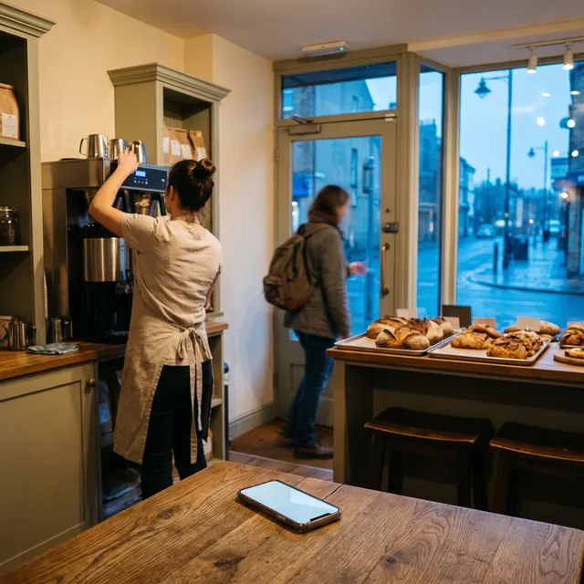 A bakery café at opening time
